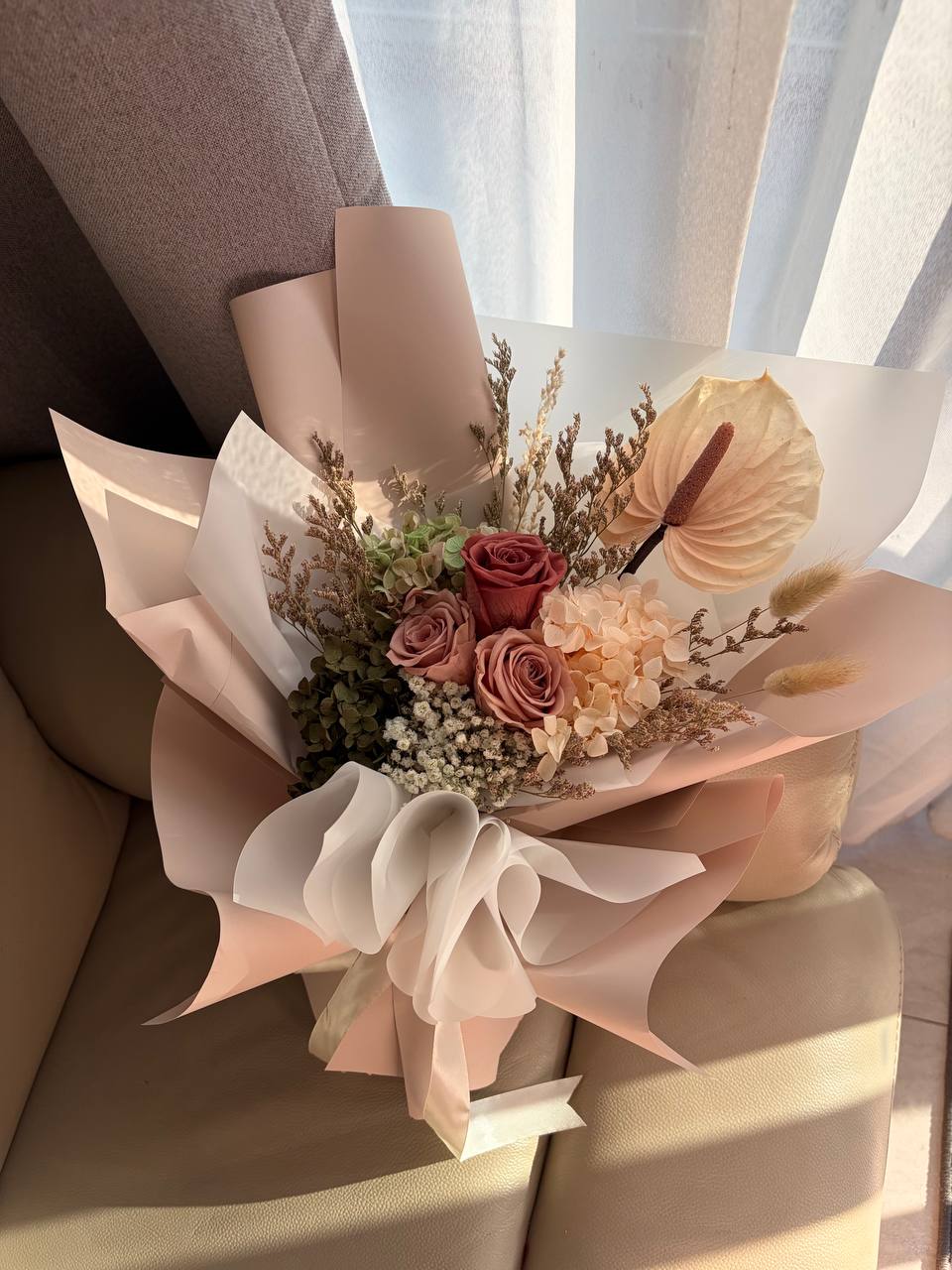 Welcome Home - Everlasting Anthurium, Rose & Hydrangea Flower Bouquet