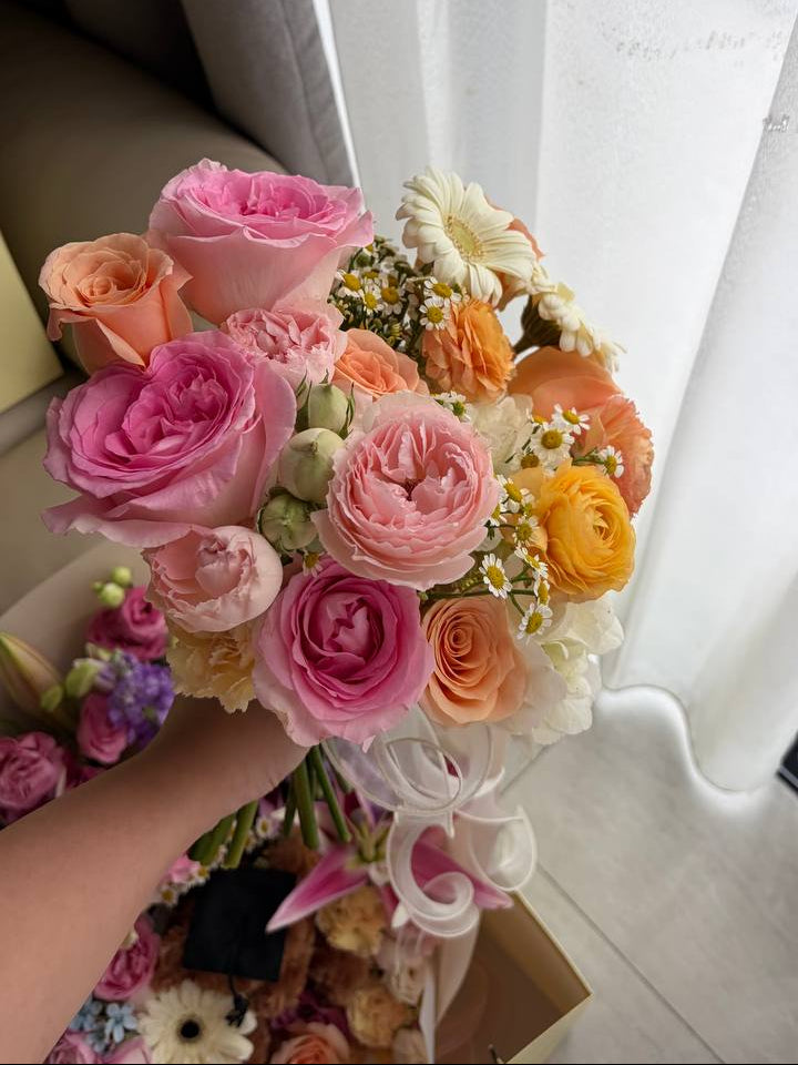 Aurore | Peach Ranunculus, Garden Roses & Hydrangea Bridal Bouquet