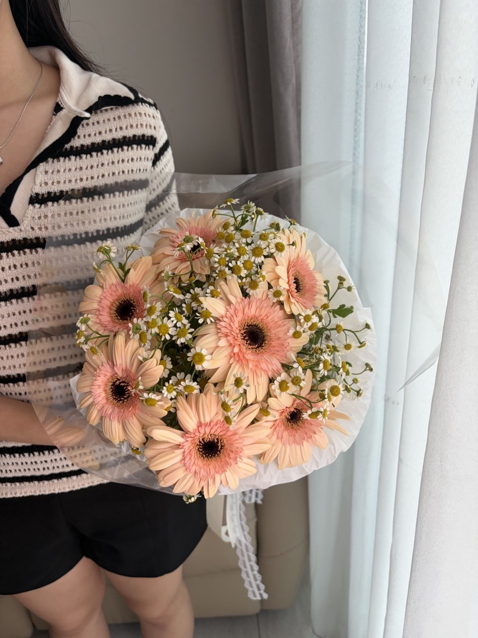 Camille | Peach Gerbera & Chamomile Daisy Bouquet