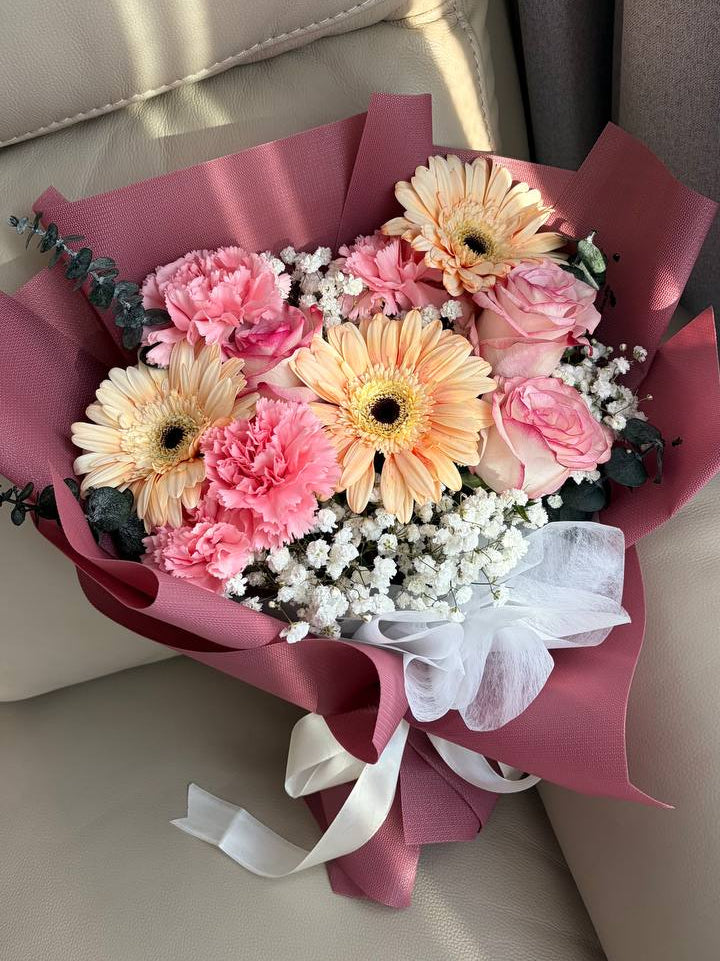 Mother’s Day Bouquet Singapore – Blush Gerbera, Carnation & Rose - Marcy