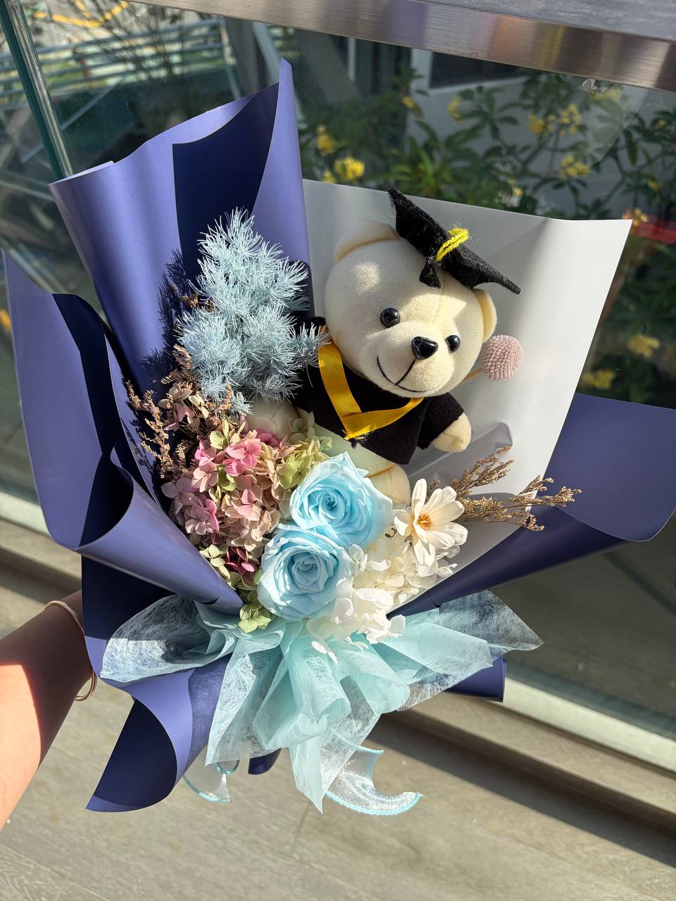 [Graduation 26] Congrats, My Bear! - Preserved Flowers Bouquet Singapore