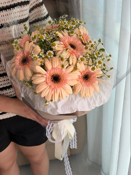 Camille | Peach Gerbera & Chamomile Daisy Bouquet